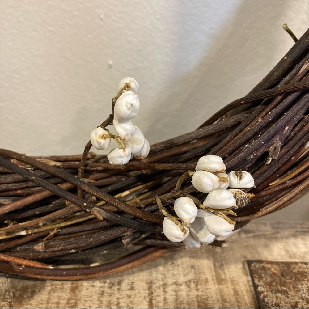 13” Natural Willow & Tallow Berry Wreath Neutral Rustic Decor Handmade Wreath - Picture 2 of 12